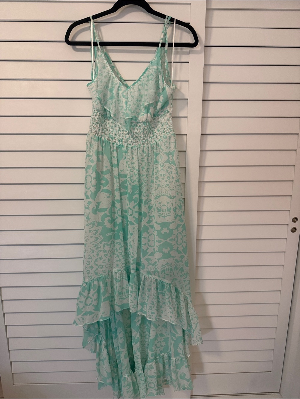 Guess Seafoam Floral Ruffle High Low Summer Dress
